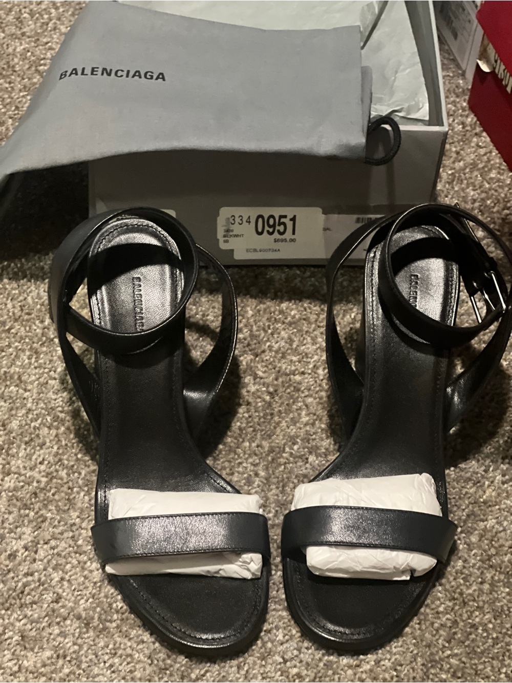 Balenciaga Black Leather Ankle-Strap Heels